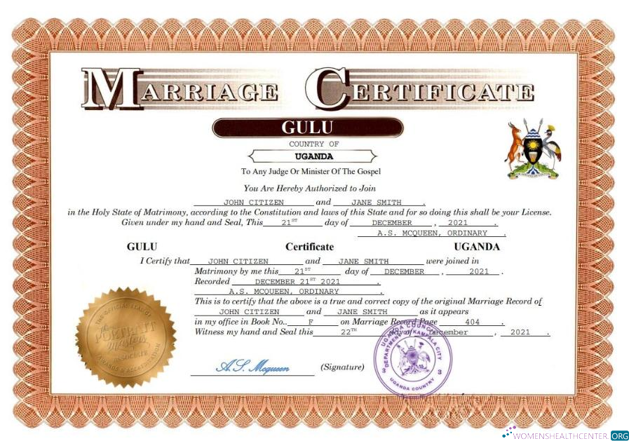 Download Uganda marriage certificate Word and PDF template Photoshop template